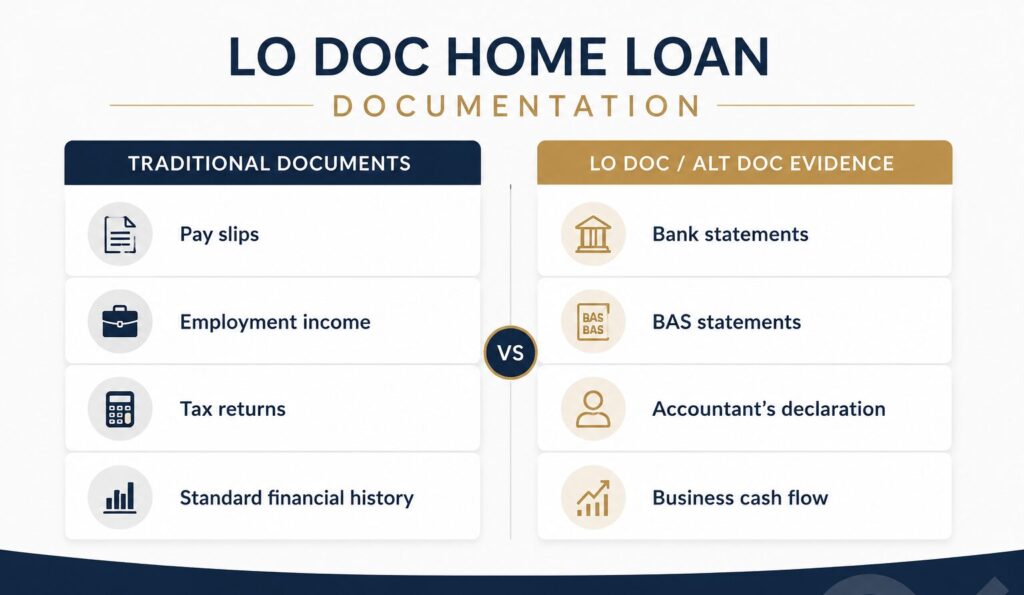 Lo doc home loan documentation options including bank statements, BAS and accountant declaration